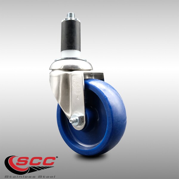 4 Inch 316SS Solid Polyurethane Wheel Swivel 1-1/4 Inch Expanding Stem Caster